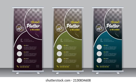 Food Roll Up Banner Design Restaurant Roll Up Banner Design Template With Multiple Color And Clean Mockup