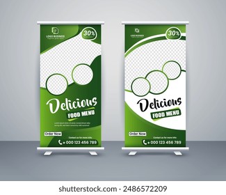 Food roll up banner design for restaurant, template modern standee banner design.