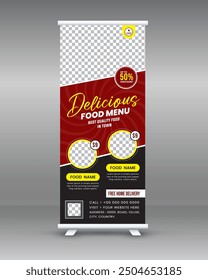 Food roll up banner design for restaurant roll up template design.