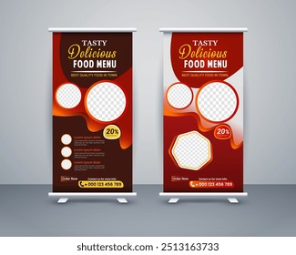 Food roll up banner design for restaurant, template modern standee banner design.