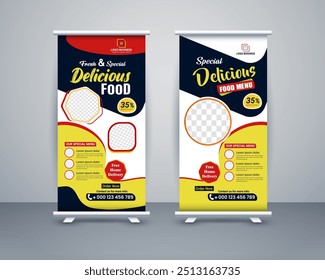 Food roll up banner design for restaurant, template modern standee banner design.
