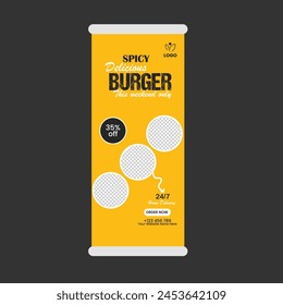 Food roll up banner design for restaurants and food menu template