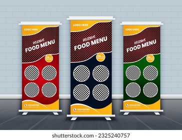 food roll up banner design and special delicious food menu or restaurant xbanner template