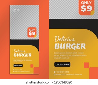 Food roll up banner design template for restaurant Premium Vector