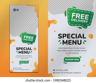 Food roll up banner design template for restaurant Premium Vector