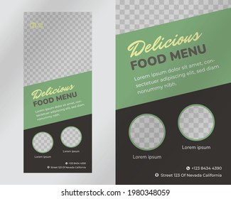 Food roll up banner design template for restaurant Premium Vector