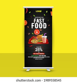 Food Roll up banner template design idea for restaurant and café.