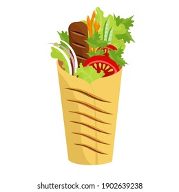 food roll. Shawarma. fast food in pita bread. street snack. oriental dish. asian food