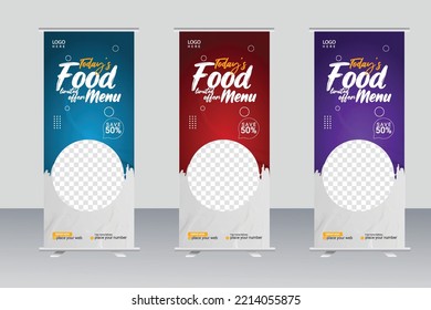 Food Rollup Banner Design For Restaurant. Creative Food Roll Up Banner Template, Modern Food Rollup Banner