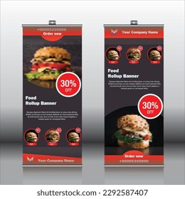 Food Roll-up brochure template vector, abstract background, modern x-banner, rectangle size