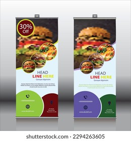 food Roll-up brochure template vector, abstract background, modern x-banner, rectangle size