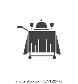 Food in the room black glyph icon. Hotel maid service symbol. Breakfast, lunch, dinner. Hotel amenities. Pictogram for web page, mobile app, promo. UI UX GUI design element.