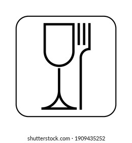 Food safe logo. Wine glass and fork symbol. Vector icon.