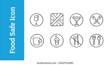 Food safe mark icon set glass with editable vector collections. 