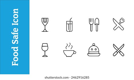 Food safe mark icon set glass with editable vector collections. 