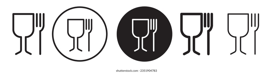 Food Safe mark Icon. Wine glass and fork symbol. Vector set of non toxic Silicone kitchen ware utensil product packaging for European Union regulation sign. Flat logo sticker of cutlery material mark