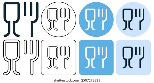 Food safe safety material sign. Wine glass and fork ecological pure product for packaging delivering or cargo icon symbol ui and ux design, glyphs and stroke line icon