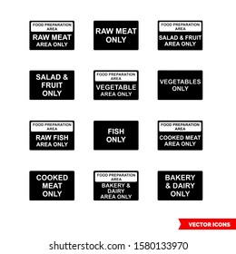 Food safety colour coded signs icon set of black and white types. Isolated vector sign symbols. Icon pack.