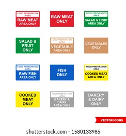 Food safety colour coded signs icon set of color types. Isolated vector sign symbols. Icon pack.