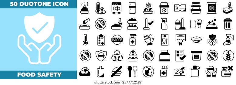 Food Safety Duotone Editable Icons set. Vector illustration in modern thin duotone style of food safety icons: safety, kitchen, health, etc