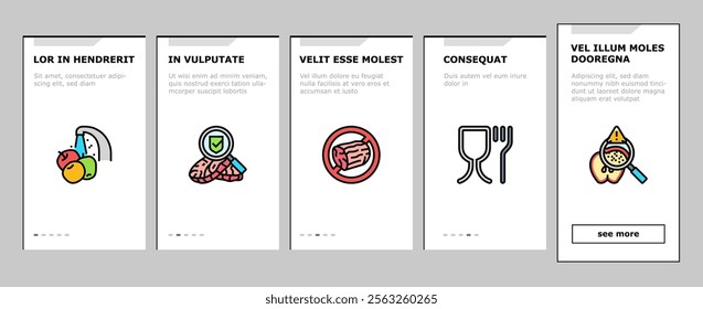food safety hygiene inspection onboarding mobile vector contamination inspection, regulation bacteria, pathogens allergens, contamination food safety hygiene inspection illustrations