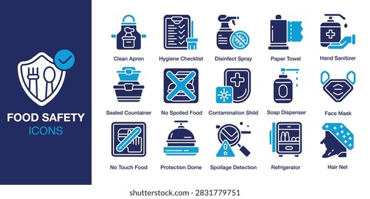 Food Safety icon set. Includes themed symbols, related objects, useful concepts, digital assets and More. Outline icons vector collection.