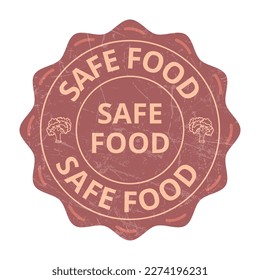 Iconos De Seguridad Alimentaria, Insignia Alimentaria Segura, Sello, Etiqueta, Etiqueta, Pegatina, Ilustración Del Vector Emblema Con Efecto Grunge