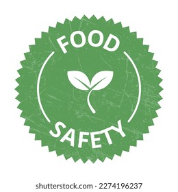 Food Safety Icons, Safe Food Badge, Seal, Tag, Label, Sticker, Emblem Vector Illustration With Grunge Effect