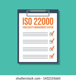 Food Safety Management System Checklist In Clipboard, Flat Vector Illustration