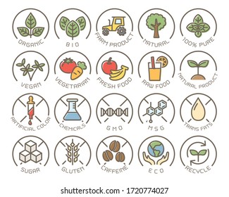 Conjunto de iconos del vector de seguridad alimentaria.