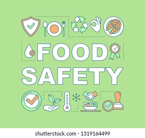 Food Safety Word Concepts Banner. Eco, Organic Products. Presentation, Website. Food Processing, Handling, Storage, Preparation. Isolated Lettering Typography With Icons. Vector Outline Illustration