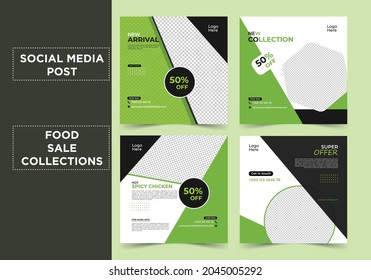 Food Sale social media post template, editable vector, black and green color background, post for digital marketing