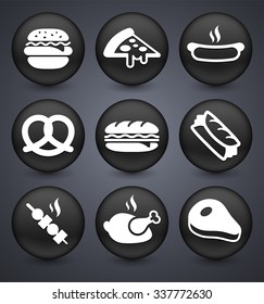 Food and Sandwiches on Black Round Buttons
