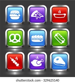 Food and Sandwiches on Color Square Buttons