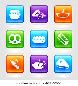 Food and Sandwiches on Colorful Square Buttons
