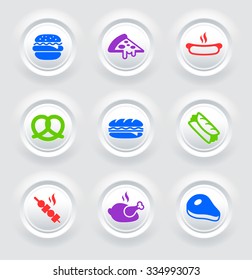 Food and Sandwiches on White Bevel Round Buttons