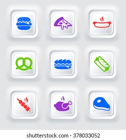 Food and Sandwiches on White Bevel Square Buttons