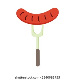 Food sausage and fork cartoon vector illustration isolated object