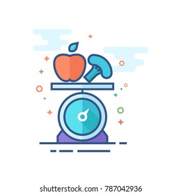 Food scale icon in outlined flat color style. Vector illustration.