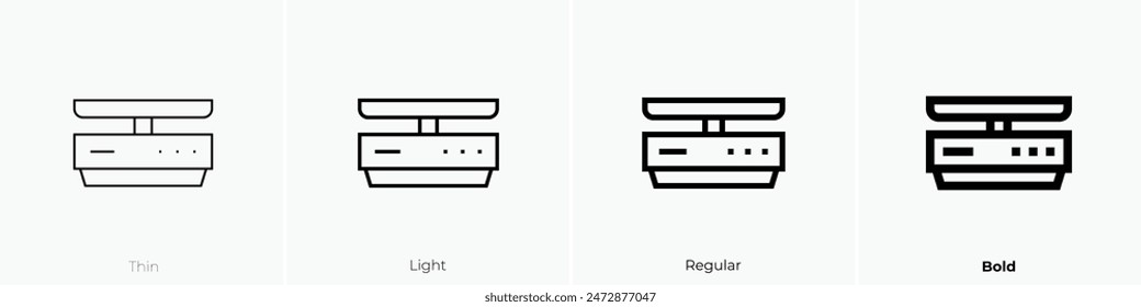 icono de escala de alimentos. Diseño de estilo fino, ligero, regular y audaz aislado sobre fondo blanco