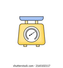 Essensskala oder Küchenwerkzeug Symbol mit Cartoon-Stil. Symbol für Webdesign, Apps, Aufkleber, Banner, Poster, Druckausgabe und Teil des Logos. 
