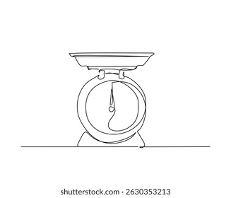 Food scale outline drawing illustration. one continuous line drawing of Kitchen scale.