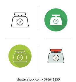 Food Scales Icon. Flat Design, Linear And Color Styles. Weight Measurement. Kitchen Scale Isolated Vector 