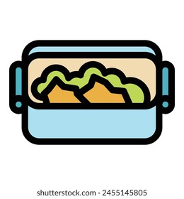 Food school box icon outline vector. Pack snack. Bag packet color flat