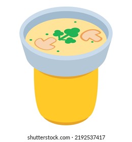 Food Scrap Icon Isometric Vector. Classic Mushroom Soup Bowl In Trash Can Icon. Household Waste, Sorting And Recycle Garbage