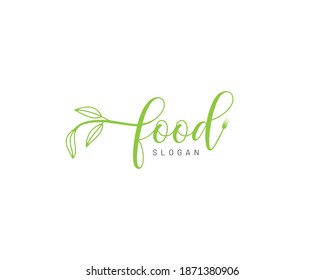 Food script logo design,script letter logo design,kitchen food vector logo,leaf logo,spoon logo design