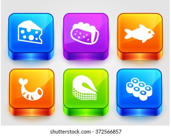 Food and Seafood on Color Square Buttons