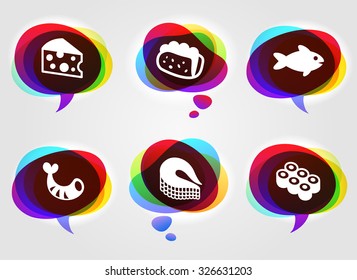 Food and Seafood on Colorful Speech Bubbles