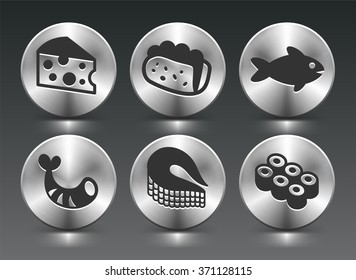 Food and Seafood on Silver Round Buttons