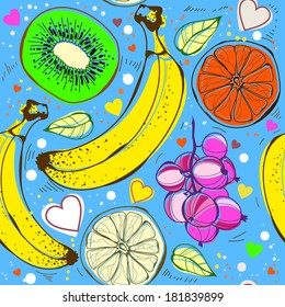 Food seamless with  berries and fruit